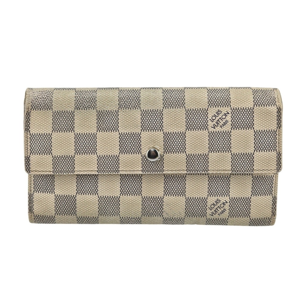 Louis Vuitton Damier Azur Sarah Wallet White Check Long Clutch